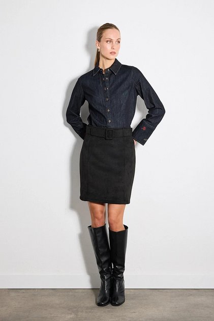 Faux Suede Mini Skirt - Black