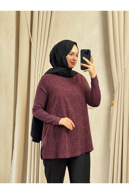 3041 Yanı Fermuarlı Kupra Detay Merserize Tunik Bordo