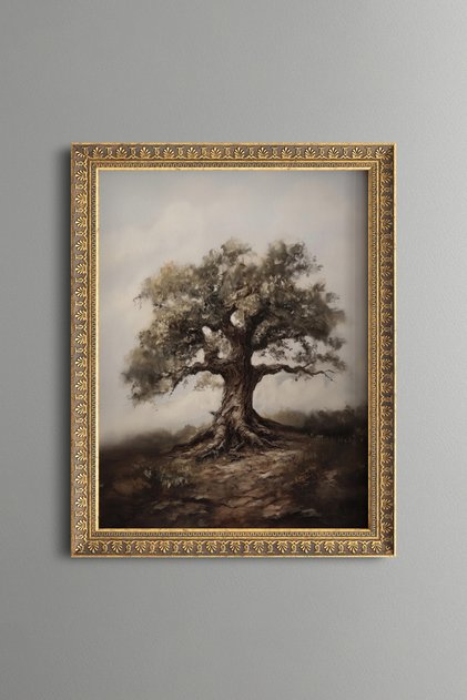 Olive Tree with Roots - Vintage Patterned Painting - Fine Model