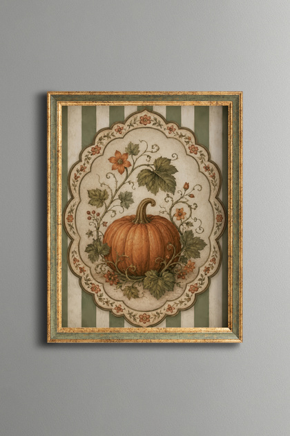 Pumpkin with Floral Motifs - Vintage Patterned Painting - Fine Model
