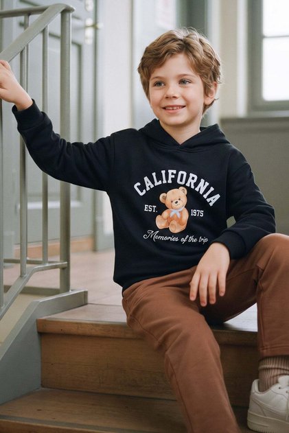 3 Thread Teddy Bear Printed Hooded Unisex Kids Sweatshirt