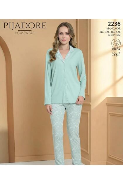 Women's Buttoned Front Long Sleeve Seasonal Pajama Set 2236