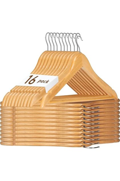 Wooden Hanger 16 Pack Non-Slip Suit Hangers With Smooth Finish - Premium Clothes Hangers f