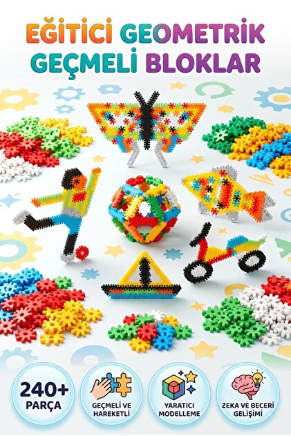 240 Parça Saklama Kutulu Eğitici Mozaik Puzzle Geçmeli Blok Zeka ve Beceri Oyunu