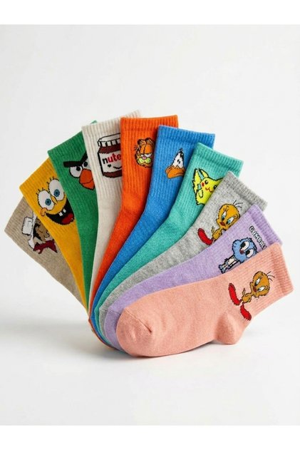 Unisex Character Patterned College Socks 6 Pairs