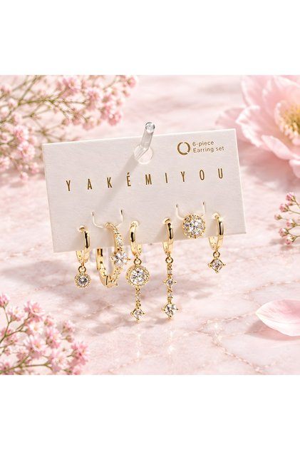 14k görünümlü baget taşlı çoklu set xuping küpe