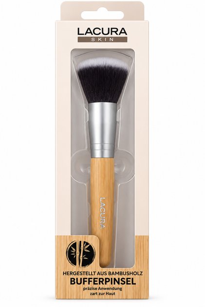 Pensulă Buffer Skin pentru machiaj, mâner din bambus, peri sintetici moi