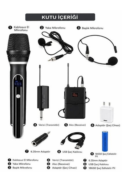 Şarjlı Taşınabilir El Tipi Amfi Hoparlör Uyumlu Karaoke Sahne UHF Kablosuz Mikrofon Seti