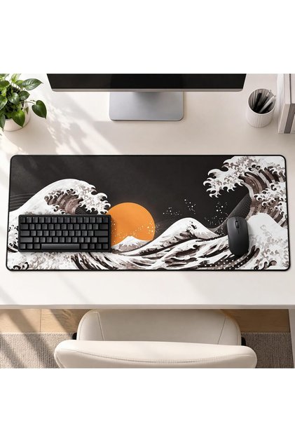 Japanese Wave Mouse Pad 80x30cm, Large Non-Slip Gaming Desk Mat
