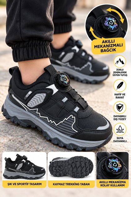 Boys' Smart Mechanism Lace-Up Rubber Sole Water Resistant Children's Trekking Boots