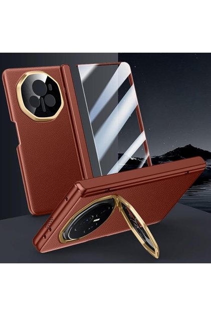 Case Compatible with Honor Magic V3, [Built-in Screen Protector] Skin Feel Plain Leather