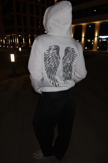 Sequin Embroidered Angel Wing Hooded Embroidered Hoodie