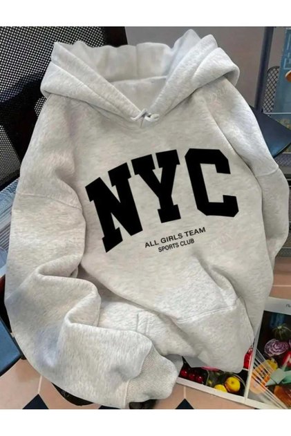 Унисекс Y2K мъжка/дамска NYC памучна суитшърт с качулка и принт
