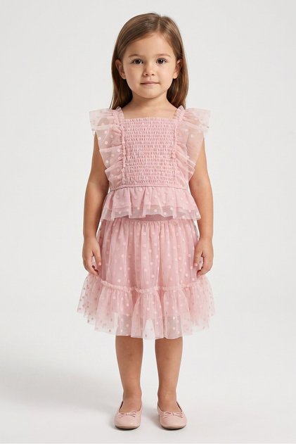 Toddlers Girl 3 Pieces Textured Top And Skirt With Handbag Set, Light Pink