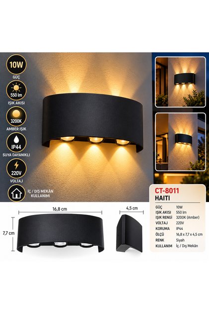 10W LED Duvar Apliği 3200K Amber Işık IP44 Siyah Modern Dekoratif İç Dış Mekan Aydınlatma CT-8011 Haiti