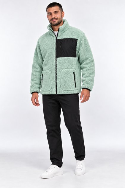 Men's Green Color Soft Welsoft Fleece Jacket with Zipper and 3 Pockets