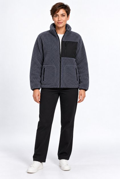 Women's Smoked Color Soft Welsoft Fleece Jacket with Zipper and 3 Pockets