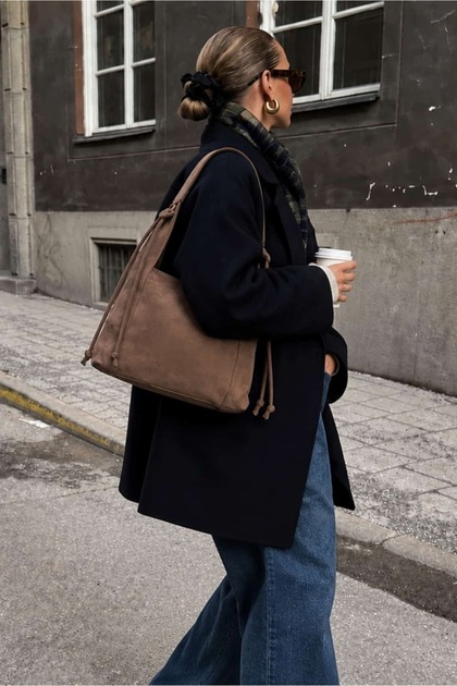 Contour Suede Shoulder Bag