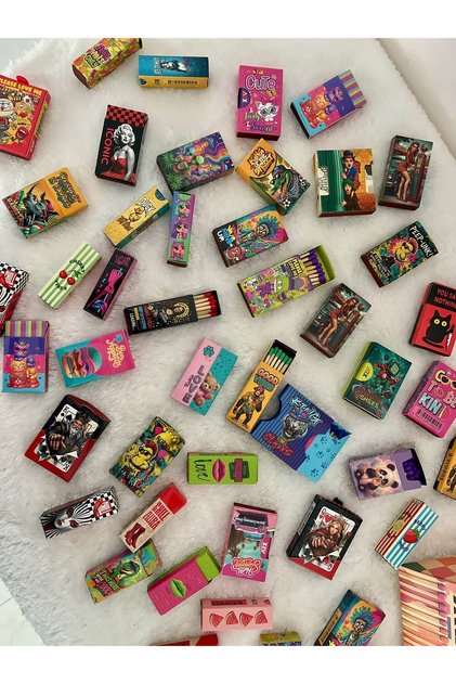 10 Adet Karışık Desen Renkli Kibrit Set-Asorti