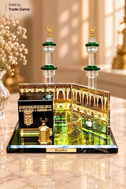 ديكور طاولة الكعبة المشرفة من الكريستال مع صندوق هدايا، 12 × 9 سم