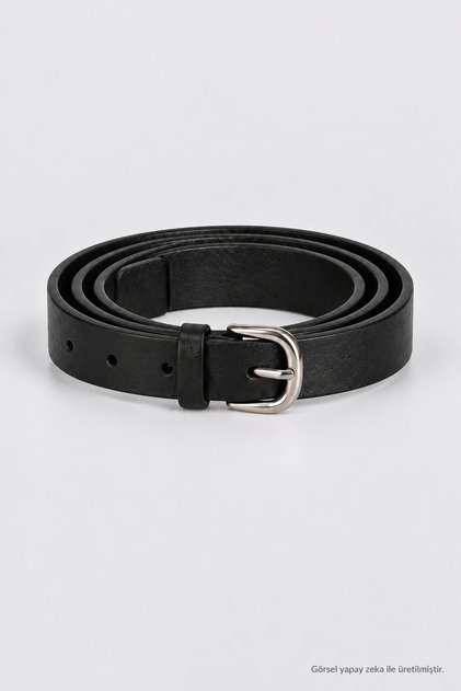 Thin Silver Buckle Faux Leather Belt Lkm0003 Black