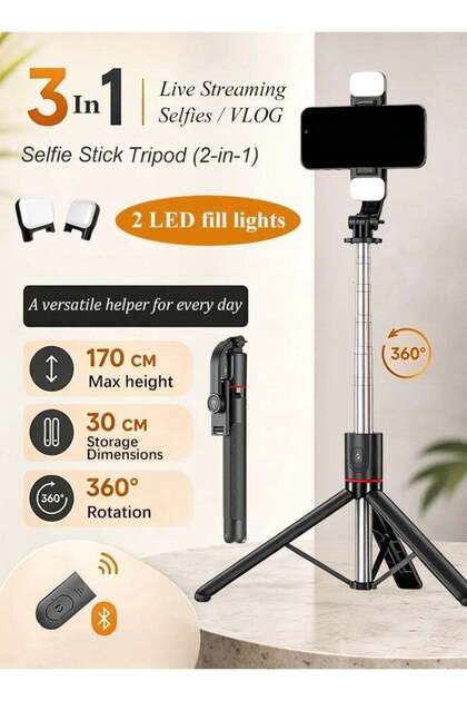 170cm Selfie Stick Tripod with 10m Bluetooth Remote Control & Fill Light