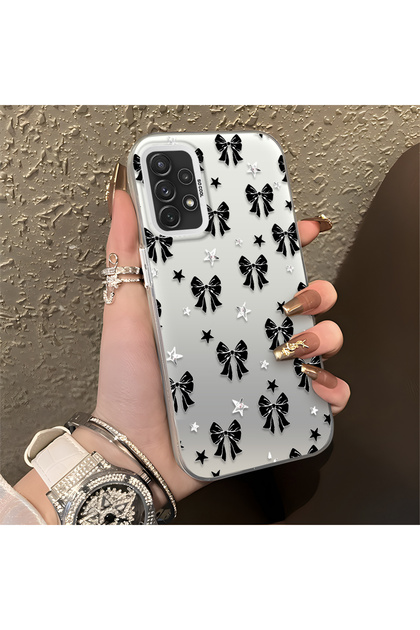 Samsung Galaxy A72 Compatible Stylish Black Bow Full Print Case, Non-Slip Edge, Anti-Fingerprint