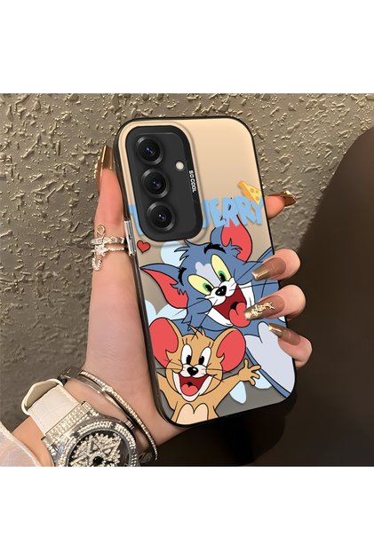 Samsung Galaxy S25 Compatible Cute Cartoon Cat and Mouse Case, Shock-Absorbing Structure, Matte Texture
