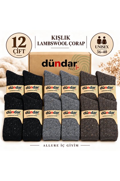 Plus Lambswool Unisex Winter Socks 12 Pairs – Plaid Pattern – Size 36-40