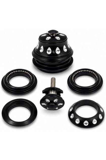 Bicycle Headset Set, Threaded Bike Head Parts with Ball Bearings, Fork Steering Headset Replacement Kit with Top Cover, Compression Ring, Crown Race & Center Bolt, Black