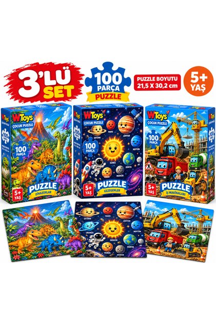 3 Adet 100 Parça Puzzle Set-2