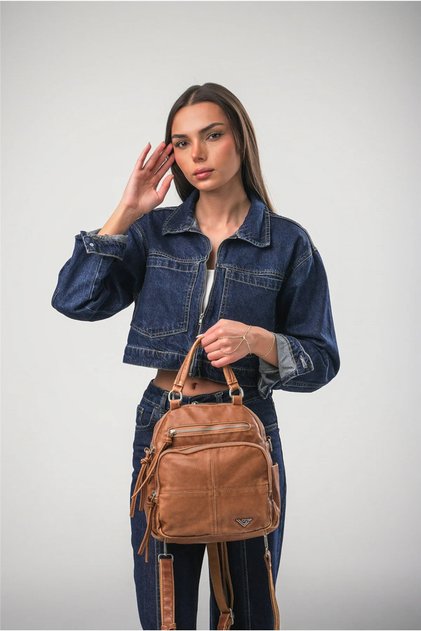 Women's Shoulder and Backpack Bag with Multiple Compartments for Daily Use Stylish Lightweight Durable Design Camel 18070