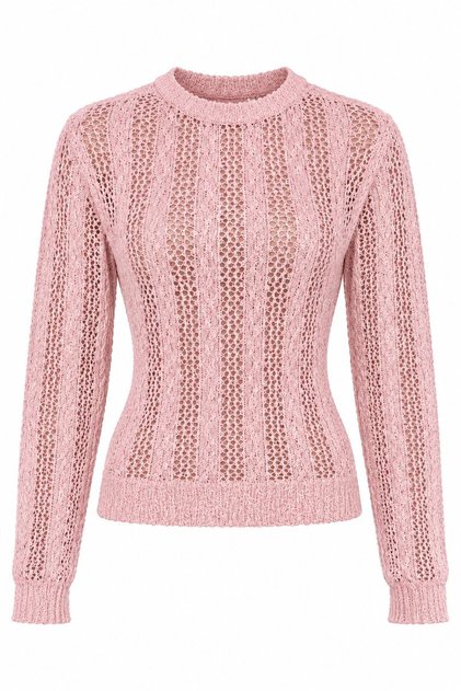 Pink Crew Neck Openwork Knitwear Blouse - 2Y4413