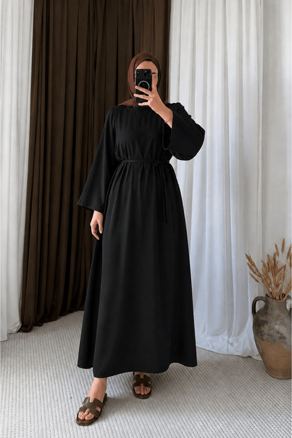 Kuşaklı Elbise - 4156 - Siyah