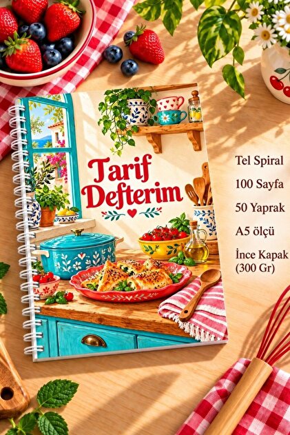 Tarif Defterim – Yemek Tarifleri, Hazırlanışı ve Püf Noktaları İçin A5 Tel Spiralli Tarif Defteri/İnce Kapak