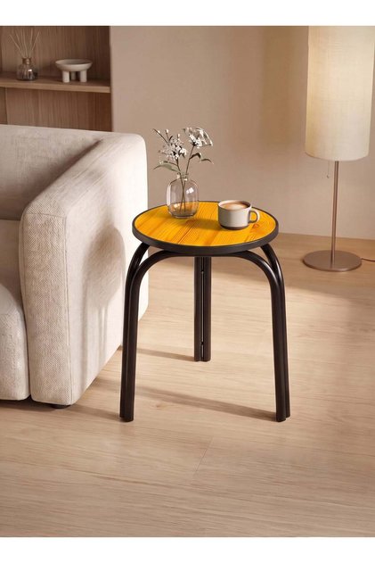 Modern Side Table With Wooden Top and Sturdy Metal Legs 30x40 Cm Office, and Balcony -Wood Color