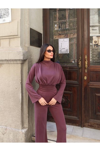 Women's Half Fisherman Draped Top Wide Leg Pants Two-Piece Set