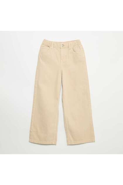 Adjustable Waist Wide Leg Trousers Beige