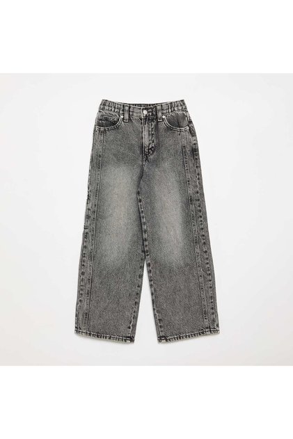 Wide-Leg Denim Pants Grey