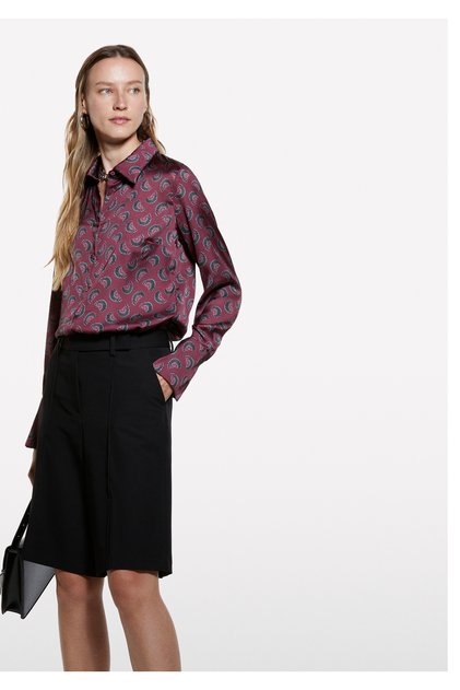 Kadın Bordo Desenli Regular Fit Saten Gömlek