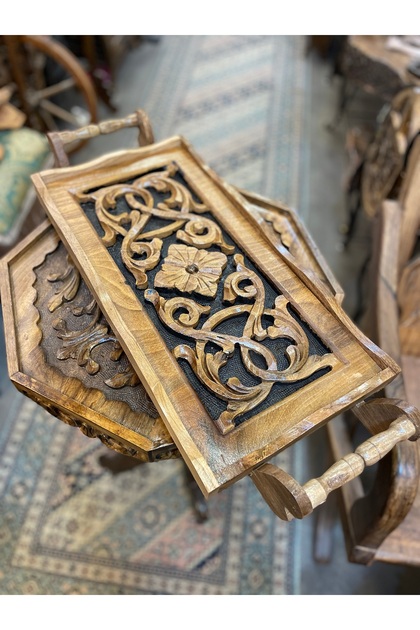 Hand-carved wooden tray 56x23