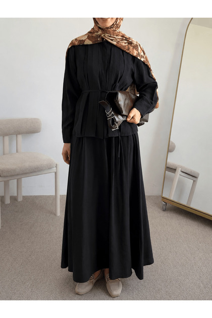 Ribbed Skirt Suit - 3523 - Black
