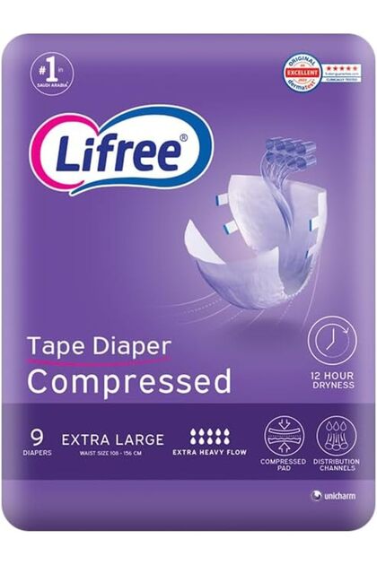 حفاضات الكبار المضغوطة بشريط لاصق، مقاس XL، قدرة امتصاص 8 أكواب، عبوة عادية، 9 قطع