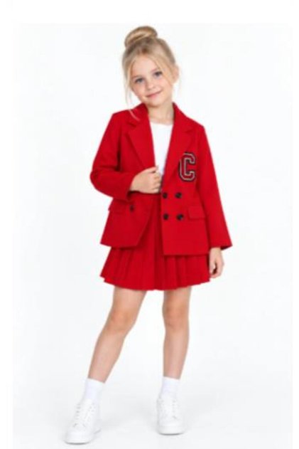 Girl's Red Jacketed Pleated Shorts Skirt Set – 0680-