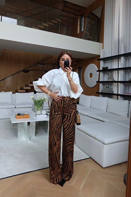 Zebra Desenli Geniş Paça Pantolon