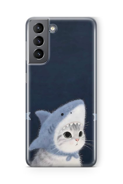 Samsung Galaxy S21 Fe Compatible Shark Costume Cat Pattern Transparent Phone Case
