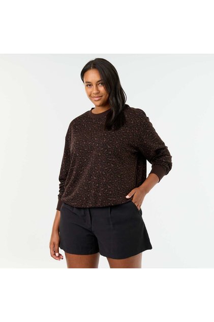 Lightweight Printed French Terry Sweatshirt Brown
