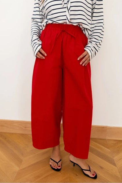 Women's Red Elastic Waist Balloon Pants 1017-0200