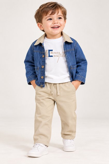 Baby Boy Denim Jacket Sweatshirt Pants 3-Piece Set