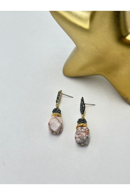 Marble Pattern Natural Stone Earrings (Steel)